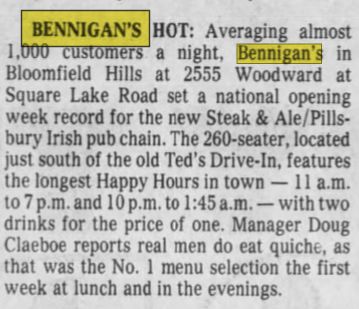 Bennigans - June 1982 Bennigans Was Hot Stuff
